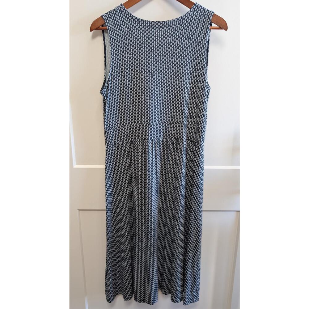 L.L.Bean Sleeveless Faux Wrap Knit Dress Black White Geo Print Size Large - Picture 3 of 5